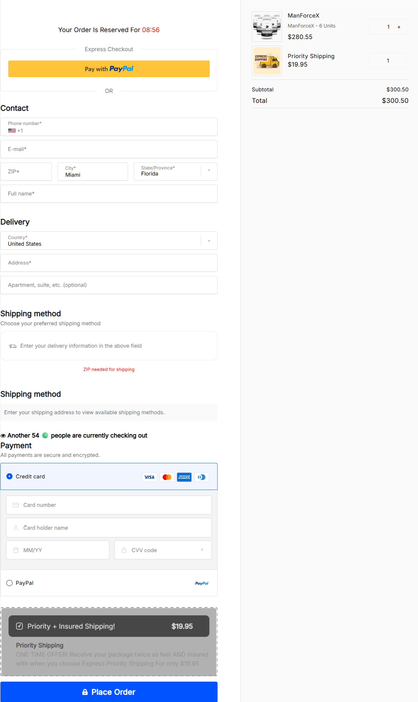 ManForceX Checkout page